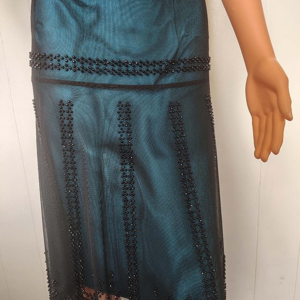 S. L. Fashions Dress; Size 12; Elegant Black and Teal Beaded Dress - Picture 7 of 11